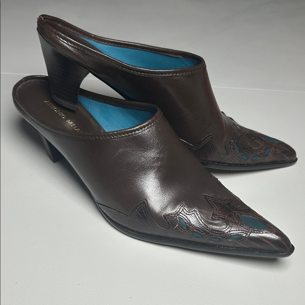 Antonio Melani Brown Leather Mules Women's Size 8.5 Western Boot Style